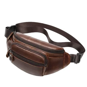 Genuine Leather Chest Bag Multi-purpose Oil Leather Waist Bag Retro Cowhide Men’s Casual Sling Bag