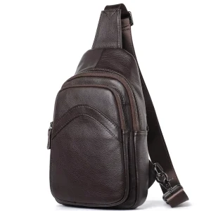 Genuine Leather Chest Bag for Men, Single Shoulder Crossbody Bag, Sports Casual Cowhide Men’s Chest Bag