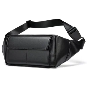 Genuine Leather Chest Sling Bag Men Leather Waist Bag Mobile Phone Crossbody Bags Leather Fanny Pack Men