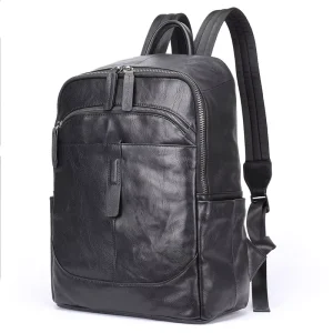 Genuine Leather Classic Black Casual Men’s Back Packs Large Capacity Travel Daypack Laptop Bag Backpack