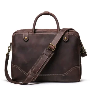 Genuine Leather Cowhide Crazy Horse Leather Men’s Laptop Business Briefcases for Men