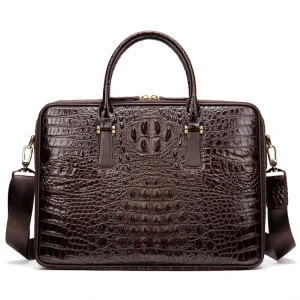 Genuine Leather Crocodile Pattern Handbag Top Layer Men’s Business Briefcase Vintage Trendy Crossbody Bag Durable Zipper