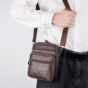 Genuine Leather Crossbody Fanny Pack Men’s Shoulder Bag Casual Business Travel Zipper Closure OPP Bag