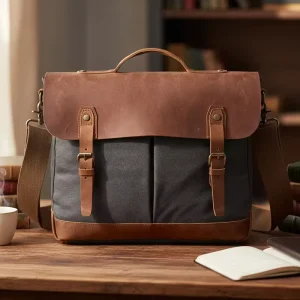 Genuine Leather Crossbody Tote Bag Multi Functional Mens Canvas Handbag Vintage Messenger Bag