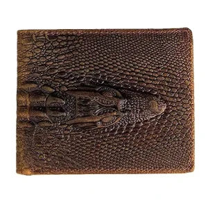 Genuine Leather Distressed Mens Wallet Alligator Crocodile Embossed Slim Bifold Wallet