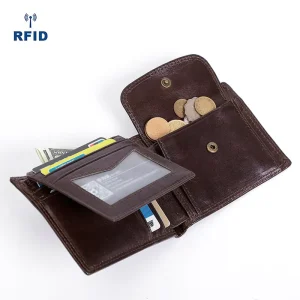 Genuine Leather Durable Luxury Men’s Slim Wallet RFID Blocking Animal Prints Short Vintage Open Closure for Horizontal