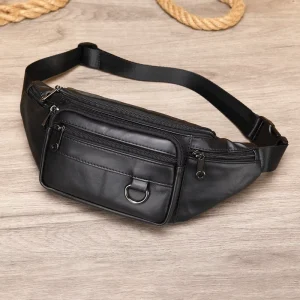 Genuine Leather Durable String Closure Waterproof Pillow Shape Phone Waist Bag Men’s Multifunctional Chest Bag Bag