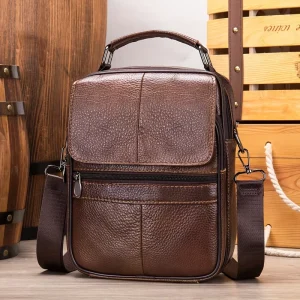 Genuine Leather Fashion Crossbody Bag for Men Top grain Cowhide Waterproof Anti Theft Handheld Shoulder Tote Bag Summer