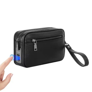 Genuine Leather Fingerprint Lock Men Bag Anti Theft Wallet Cow Hide Business Clutch Handbag