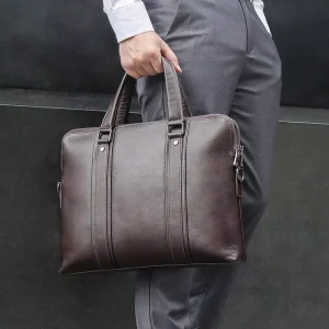 Genuine Leather Handbag Cowhide Men’s Bag Crossbody Bag Briefcase 15.6inch Laptop Bag for Commuting