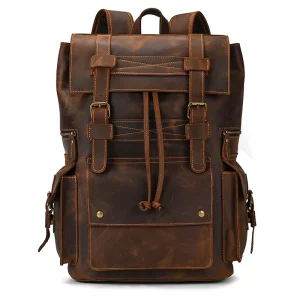 Genuine Leather Large Capacity Backpack Retro Crazy Horse Leather Backpack 16 Inch Leather Travel Bag