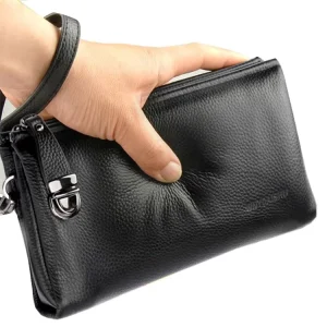 Genuine Leather Large-Capacity Clutch Bag Fashion Business Casual Zipper Closure Men’s Handbag