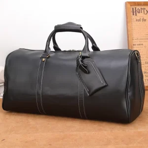Genuine Leather Large Capacity Travel Bag Men’s Sports Gym Duffle With Zipper Closure For Weekend Overnight Luggage Travel Bag