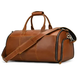 Genuine Leather Luggage Bag Suit Storage Travel Bag 20 Inch Large Capacity Men’s Shoulder Crossbody Bag