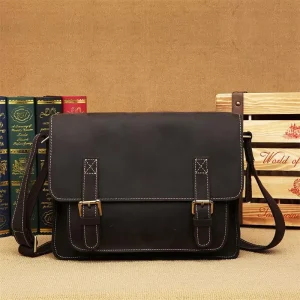 Genuine Leather Men’s Bag Crossbody Bag Retro Crazy Horse Leather Men’s Mailman Style Shoulder Bag Top Layer Cowhide Briefcase