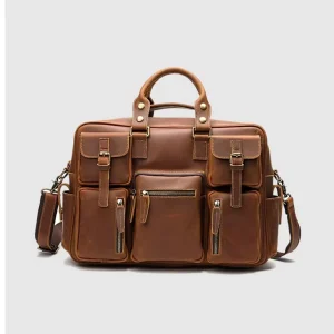 Genuine Leather Men’s Briefcase & Crossbody Bag Anti-Theft Durable Large Capacity for Business Travel with Multi-Pocket Design