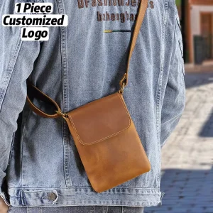 Genuine Leather Men’s Business Backpack Crossbody Single Shoulder Bag Crazy Horse Leather Retro Messenger Bag