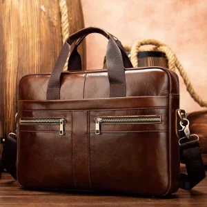 Genuine Leather Men’s Business Briefcase & Laptop Bag Waterproof European Retro Style