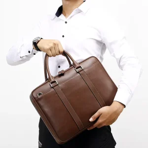 Genuine Leather Men’s Business Clutch Casual Large-Capacity 14-inch Briefcase Cowhide Simple Shoulder Crossbody
