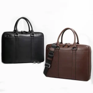 Genuine Leather Men’s Business Handbag Large Capacity Casual Briefcase with Crossbody Adjustable and Detachable Strap