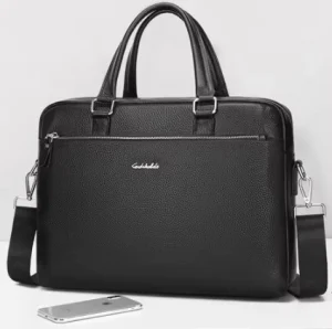 Genuine Leather Men’s Business Soft Briefcase Large Capacity Shoulder Crossbody Computer Bag Zipper Closure Color