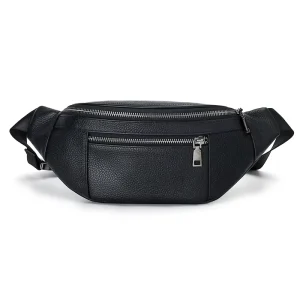 Genuine Leather Men’s Business Waist Bag with Zipper Closure High End Feel Large Capacity