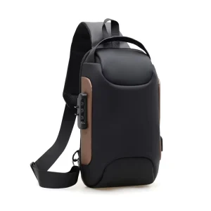 Genuine Leather Men’s Chest Bag Anti-theft USB Waterproof Wear-resistant Combination Lock Casual Sports Riding Cross-border