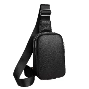 Genuine Leather Men’s Chest Bag Casual Large Capacity Crossbody Backpack Outdoor Trendy Top Layer Cowhide Zipper Closure