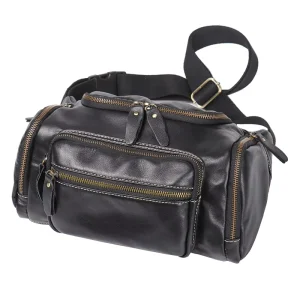 Genuine Leather Men’s Chest Bag Large Capacity Oiled Leather Waist Bag Sporty Cowhide Shoulder Bag Small Crossbody Bag