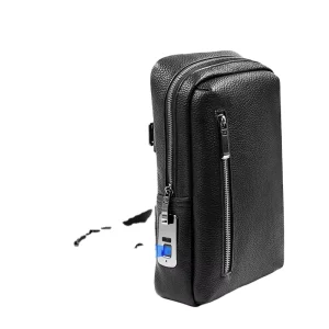 Genuine Leather Men’s Chest Bag Smart Fingerprint Lock System Waterproof USB Charging Anti-Theft Single Shoulder Crossbody Bag