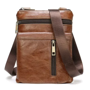 Genuine Leather Men’s Crossbody Bag Small Shoulder Messenger Handbag for Everyday Casual Travel