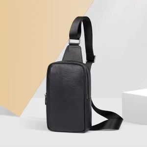 Genuine Leather Men’s Crossbody Chest Bag Urban Simplicity USB Port Stylish Versatile Full-Grain Cowhide