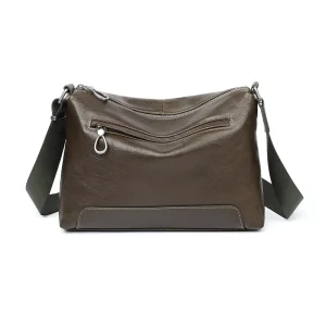 Genuine Leather Men’s Crossbody Shoulder Bag Fashionable Casual Horizontal Style Top-Layer Cowhide Simple Large-Capacity