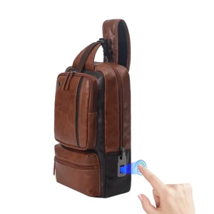 Genuine Leather Men’s Fashion Business Messenger Bags Shoulder Crossbody Travel Bag Chest Sling Fingerprint Lock Waterproof