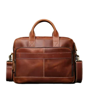 Genuine Leather Men’s Handbag Crazy Horse Skin Women’s One Shoulder Oblique Cross Briefcase High Capacity Computer Case