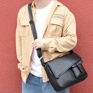 Genuine Leather Men’s High End Feel Single Shoulder Crossbody Messenger Bag Soft Leather Casual Youth Cowhide Durable