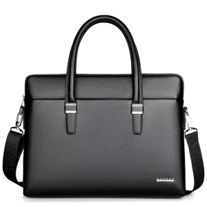 Genuine Leather Men’s Laptop Briefcase Large Capacity Super Lightweight Crossbody Handbag for Business Commute