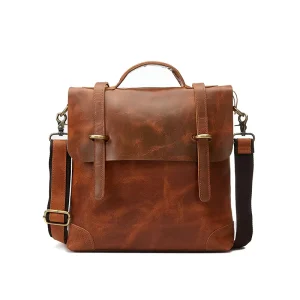 Genuine Leather Men’s Laptop Briefcase Single-Shoulder Crossbody Casual Men’s Bag Crazy Horse Leather Business Backpack