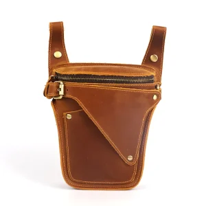 Genuine Leather Men’s Messenger Bag Vintage Style Travel Belt Waist Pack with Zipper Closure Shoulder Style Shoulder