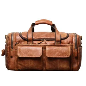 Genuine Leather Men’s Shoulder Duffle Bag Short Distance Trip Crossbody Travel Bag