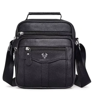 Genuine Leather Men’s Single Shoulder Bag Luxury Business Daily Commute Crossbody Bag Multi Compartments Phone Purse