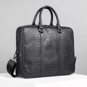 Genuine Leather Men’s Soft Bag Crocodile Embossed Cowhide Large Capacity Laptop Bag for Business Travel