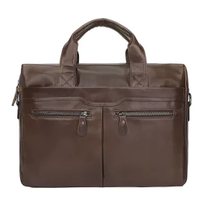 Genuine Leather Men’s Soft Business Briefcase Single Shoulder & Handheld Crossbody Laptop Bag with Zipper Closure
