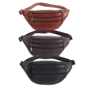 Genuine Leather Men’s Sports Portable Multi Compartment Cowhide Waist Bag
