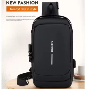 Genuine Leather Men’s Summer Letter Multi Use Cycling Chest Single Shoulder Crossbody Backpack Waist Bag Anti Theft USB Business