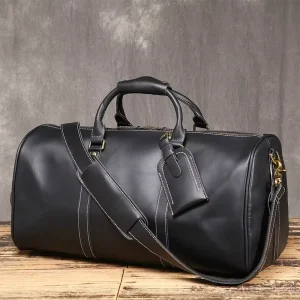Genuine Leather Men’s Travel Bag Crazy Horse Leather Hand Luggage Bag for Business Trip Vintage Overnight Duffle Bag