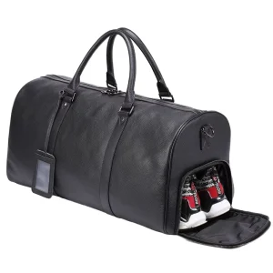 Genuine Leather Men’s Travel Gym Bag Large Capacity Weekend Overnight Luggage Duffle Zipper Closure Sports Overnight Bag