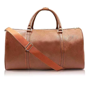 Genuine Leather Men’s Travel Weekender Overnight Sports Luggage Tote Duffle Bag with Zipper Closure