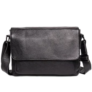Genuine Leather Men’s Vintage Black Shoulder Bag Retro Messenger Crossbody
