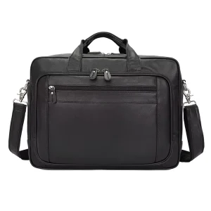 Genuine Leather Men’s Vintage Business Laptop Shoulder Briefcase Crossbody Handbag Polyester Cotton Lining Zipper Closure